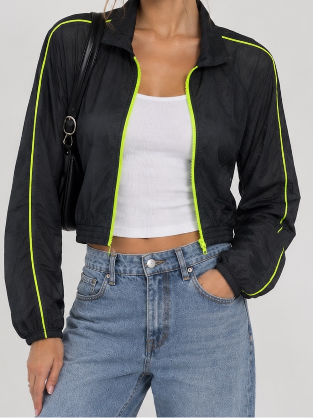 Bozzolo Black Bomber Jacket with Neon Yellow Trim